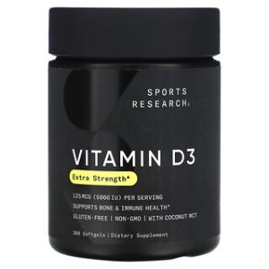 ויטמין D3 Sports Research- 5000 יחב"ל- 360 כמוסות