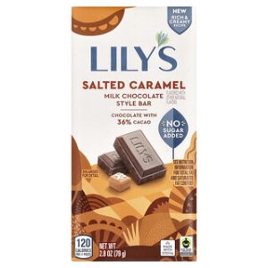 חטיף שוקולד חלב ללא סוכר- קרמל מלוח , Lily's