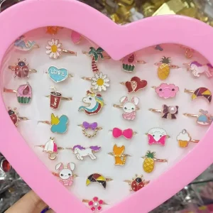טבעות ילדים מצוירות חמודות - קולקציית פרחים וקשתות
