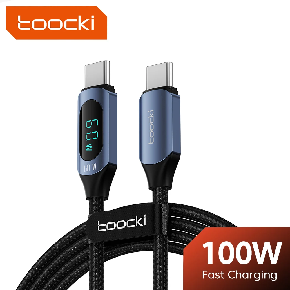 כבל טעינה Toocki 100W USB C - תצוגת LED, סמסונג