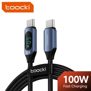 כבל טעינה USB-C Toocki 100W , תצוגה דיגיטלית מהירה