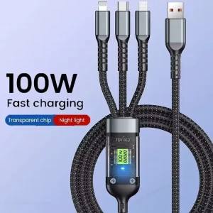 כבל טעינה מהיר 3 ב-1 אוניברסלי 100W - לכל מכשיר