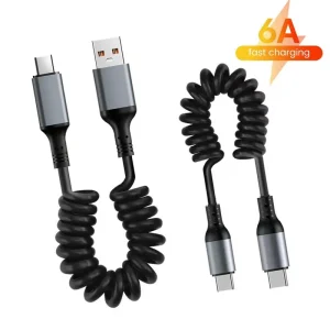 כבל טעינה מהיר USB-C ל-USB-C לרכב - 25 ס,מ עד 1 מטר