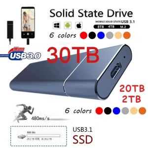 כונן SSD נייד 2TB,20TB,30TB - מהיר ל-PC,MAC