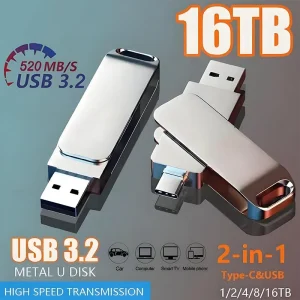 כונן USB 16TB מהיר במיוחד - OTG 2 ב-1 עמיד למים