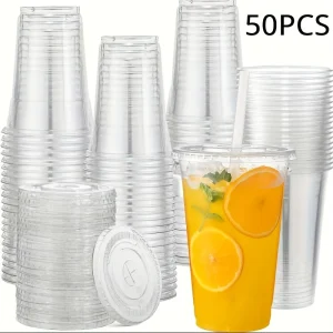 כוסות פלסטיק עם מכסה - 50 יחידות - למסיבות ושתייה קרה