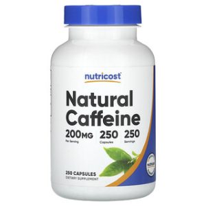 כמוסות קפאין טבעי Nutricost 200 מ"ג - 250 כמוסות