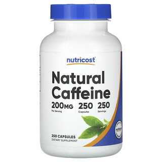 כמוסות קפאין טבעי Nutricost 200 מ"ג - 250 כמוסות