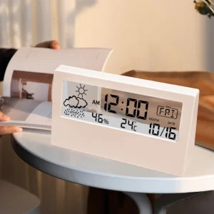 מד-חום דיגיטלי LED - שעון, לחות, תחזית מזג אוויר