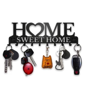 מחזיק מפתחות קיר מתכת שחור - 10 ווים - Sweet Home