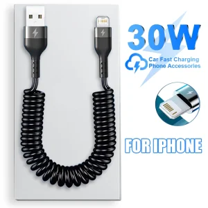 מטען לרכב מהיר לאייפון - 30W USB עם כבל טלסקופי