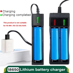 מטען סוללות 18650 USB - 1,2,4 חריצים ליתיום