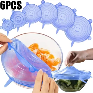 מכסה סיליקון לאוכל - 6 יחידות - אטום ורב פעמי