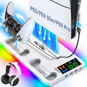 מעמד PS5 עם קירור, טעינה ואוזניות - Slim,Pro