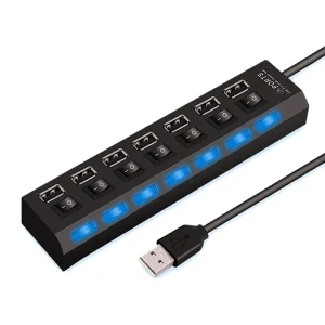 מתאם USB 2.0 מרובה יציאות עם מתג ונורית LED
