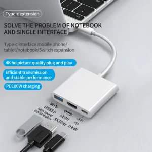 מתאם USB C 3in1 עם HDMI - טעינה וחיבורים