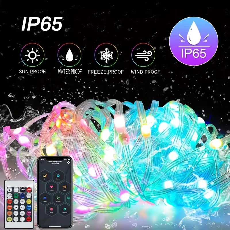 נורות לד WS2812B RGBIC - שלט חכם, קישוט לעץ חג מולד