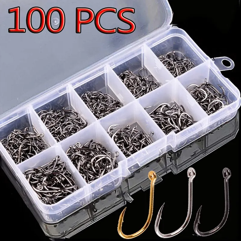סט קרסי דיג 100 יח'- קרסי פלדת פחמן לכל סוגי הדגים
