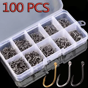 סט קרסים לדייג 100 יח' - פלדת אל-חלד איכותית