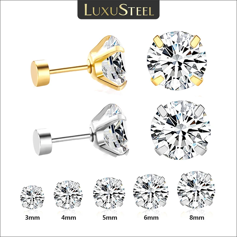עגילי צמודים קריסטל נירוסטה - LUXUSTEEL - לנשים וגברים