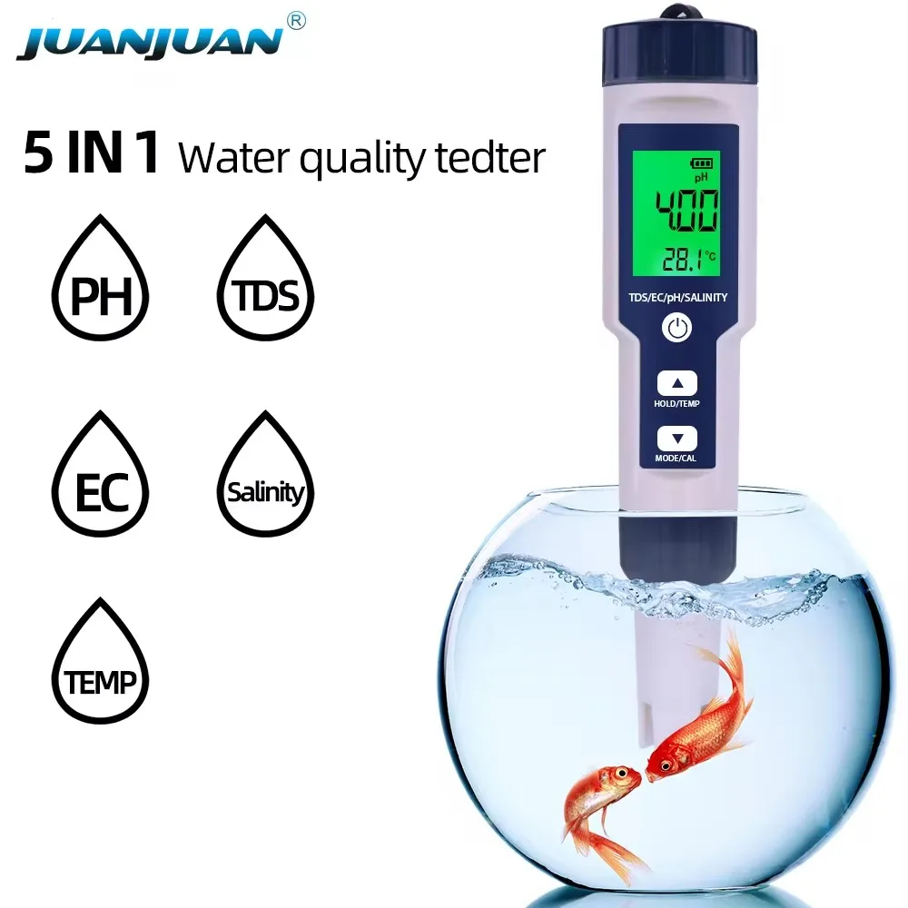 עט מדידה דיגיטלי 5 ב-1 לאקווריום - pH, TDS, EC