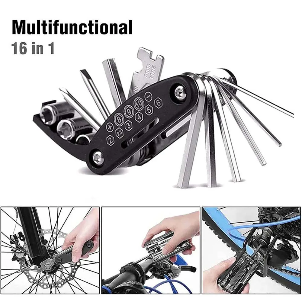 ערכת כלי תיקון אופניים 16 ב-1 ניידת - כל הכלים