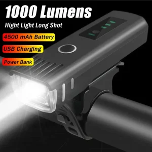 פנס אופניים לד 1000LM - פנס קדמי נטען USB