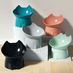קערת חתול מוגבהת WhiskerWare - מונעת שפיכה, פלסטיק