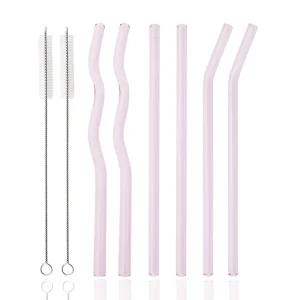 קשיות זכוכית ורודות 200 מ,מ - סט 8 קשיות שתייה