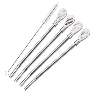 קשיות שתייה רב פעמיות נירוסטה כסף - 5 יחידות