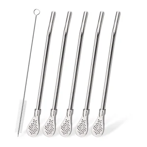 קשיות שתייה רב פעמיות נירוסטה כסף - 6 יח'