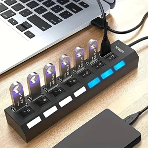 רכזת USB 2.0 - מפצל עם 4,7 פורטים, נורית ומתג