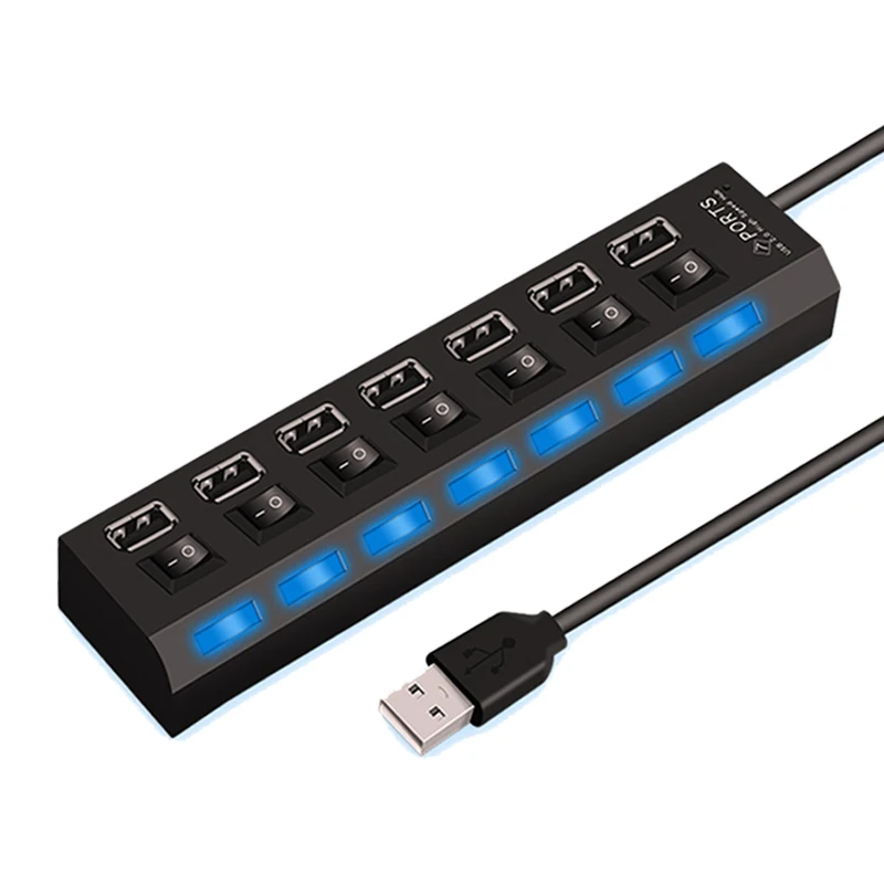 רכזת USB 2.0 מרובת פורטים - מפיץ עם מתג ו-LED