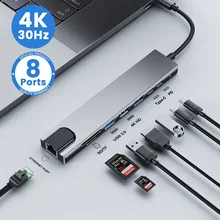רכזת USB C 8 ב-1 למחשב נייד - HDMI, קורא כרטיסים ועוד