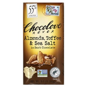 שוקולד מריר Chocolove עם שקדים, טופי ומלח ים