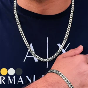 שרשרת קובנית לגבר- סט היפ הופ נירוסטה 2 חלקים