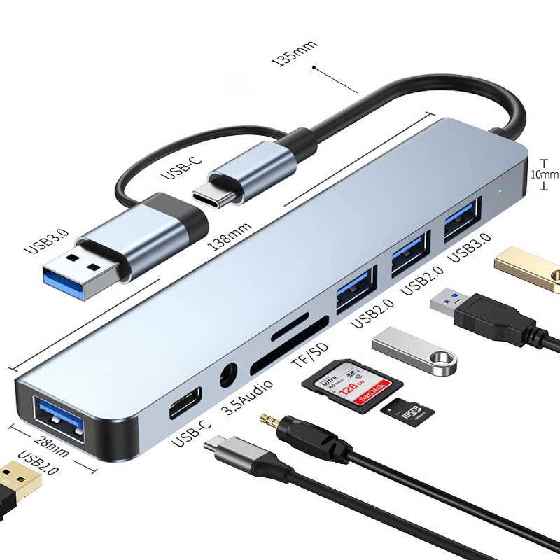 תחנת עגינה USB Type C 8 ב-1 למחשב נייד - מתאם