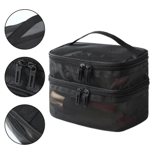 תיק איפור רשת שכבה כפולה - אחסון קוסמטיקה