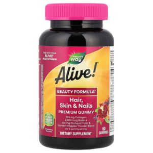Alive!® גומי לעור, שיער וציפורניים - תות, 60 יח׳