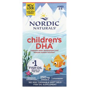 Childrens DHA 3-6 , Nordic Naturals , תות 180 כמוסות לעיסה