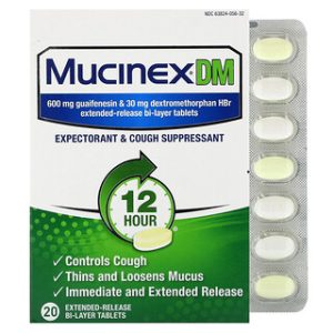 Mucinex DM - 20 טבליות משחררות תרופה לשיעול וגודש