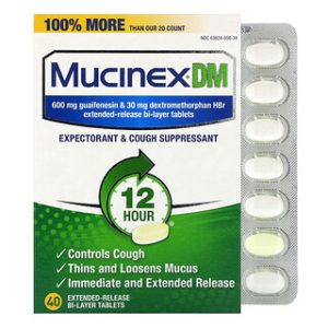 Mucinex DM - 40 טבליות משחררות תרופה לשיעול וגודש