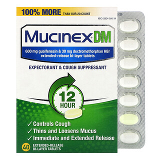 Mucinex DM - 40 טבליות משחררות תרופה לשיעול וגודש
