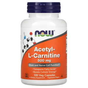 NOW Acetyl-L-Carnitine 500 מ"ג - 100 כמוסות צמחוניות