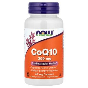 NOW Foods CoQ10 200 מ"ג - תוסף תזונה 60 כמוסות צמחיות