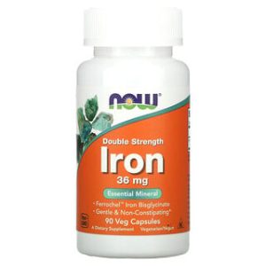 NOW Foods Iron 36mg - תוסף ברזל טבעוני 90 כמוסות
