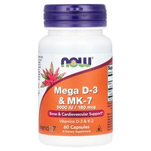 NOW Foods Mega D3 & MK7 - ויטמין D3+K2 - 60 כמוסות