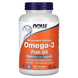 NOW Foods Omega-3, כמוסות שמן דגים 200 יחידות