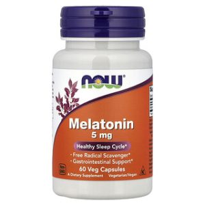 NOW Foods מלatonin 5 מ"ג - 60 כמוסות צמחוניות לשינה