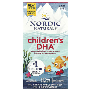 Nordic Naturals Childrens DHA 3-6 , טעמי תות- שמן דגים